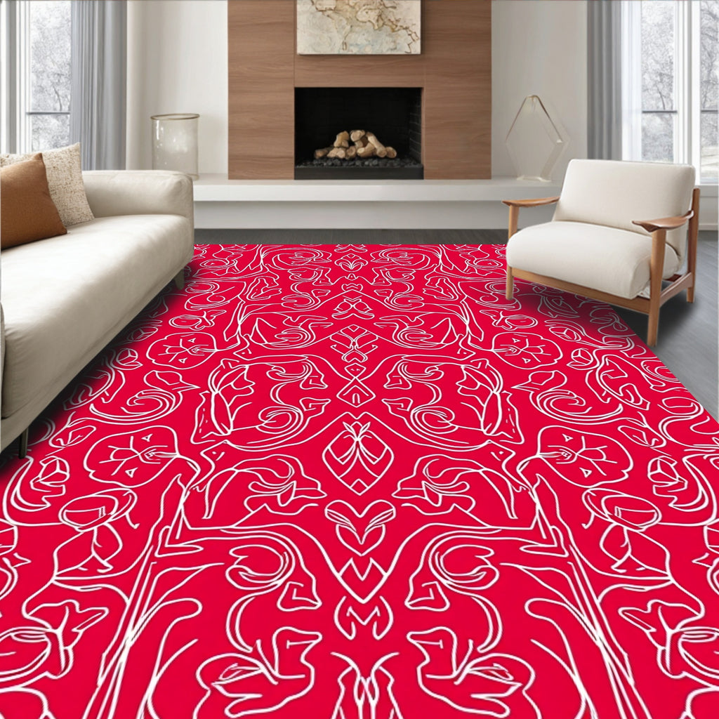 Crimson Floral Symmetry Rug