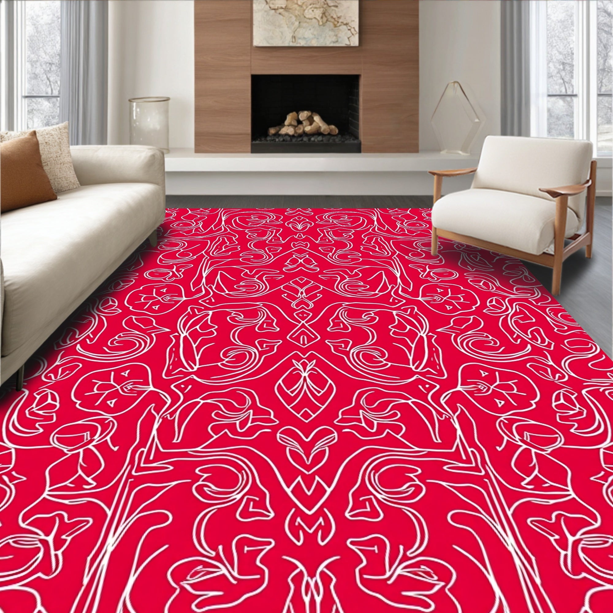 Crimson Floral Symmetry Rug