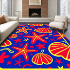 Red Yellow Starfish Shells Marine Life Rug