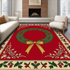 Red Wreath With Golden Bow border Rug