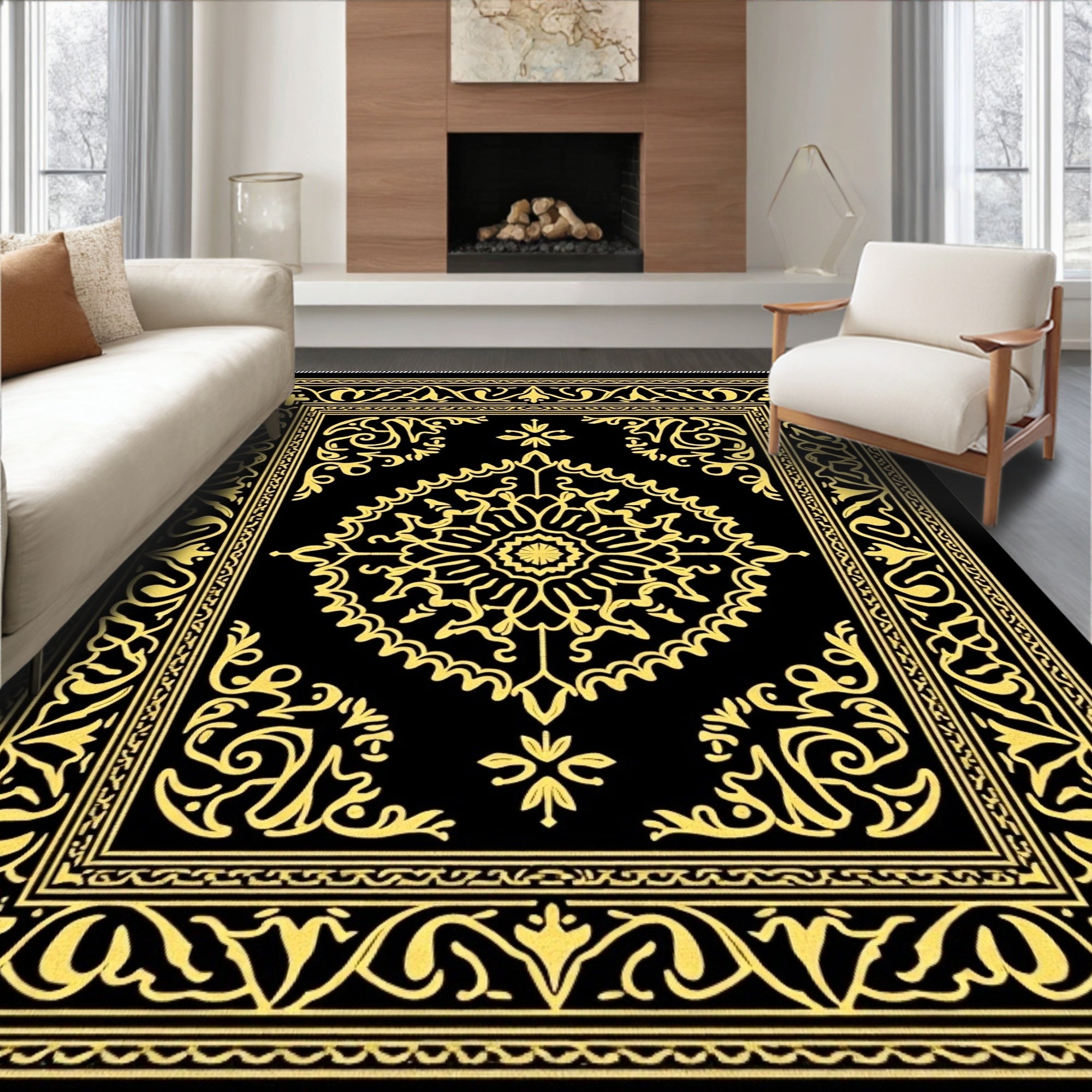 Black Gold Medallion Frame Rug