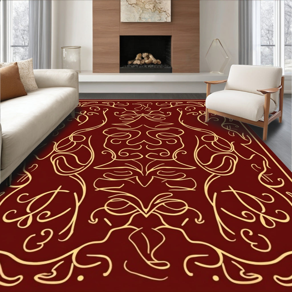 Crimson Gold Floral Scrolling Rug
