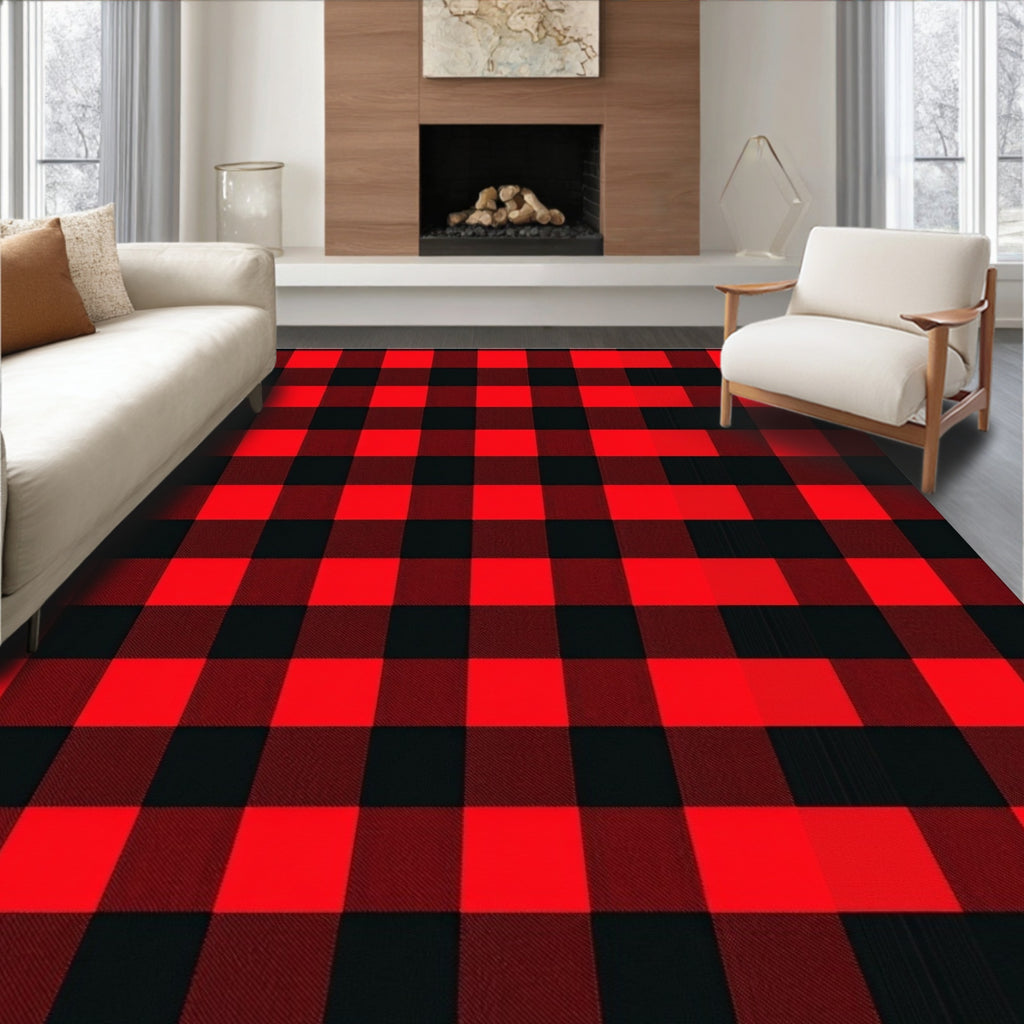 Bold Red Black Buffalo Plaid Checkered Rug
