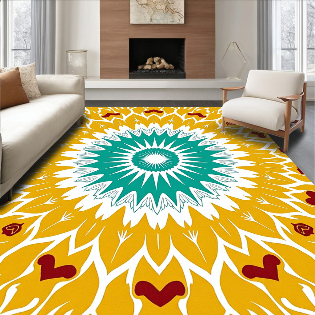 Teal Gold Red Floral Sunburst Rug