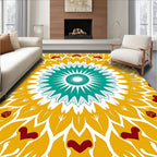 Teal Gold Red Floral Sunburst Rug
