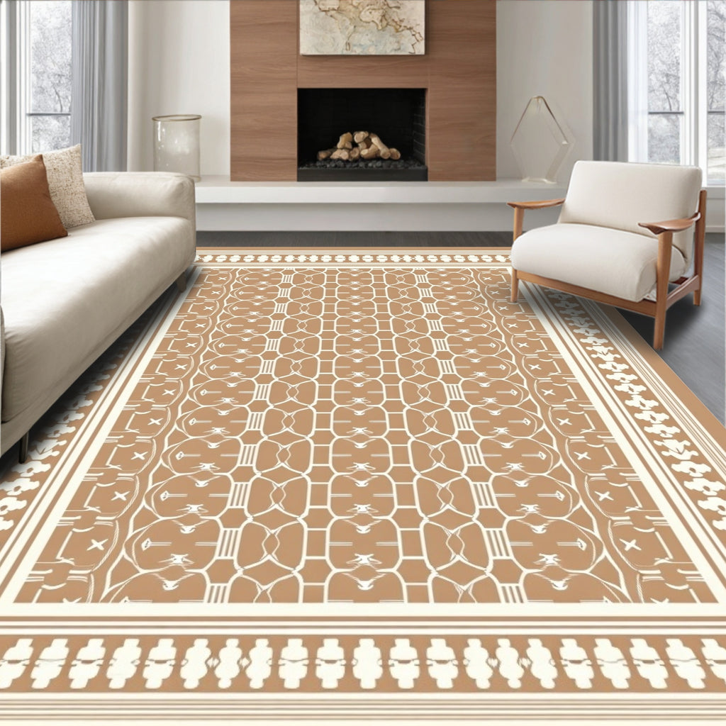 Brown and Cream Lattice Border Rug
