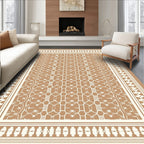 Brown and Cream Lattice Border Rug