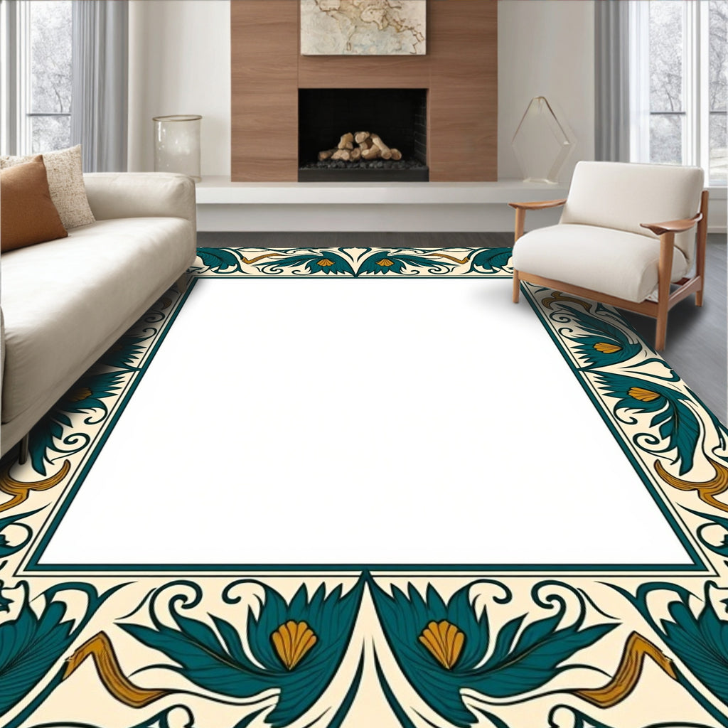 Art Nouveau Teal Floral Vine Rug
