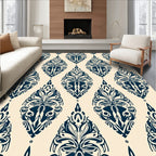 Deep Navy Damask Oval Bloom Rug
