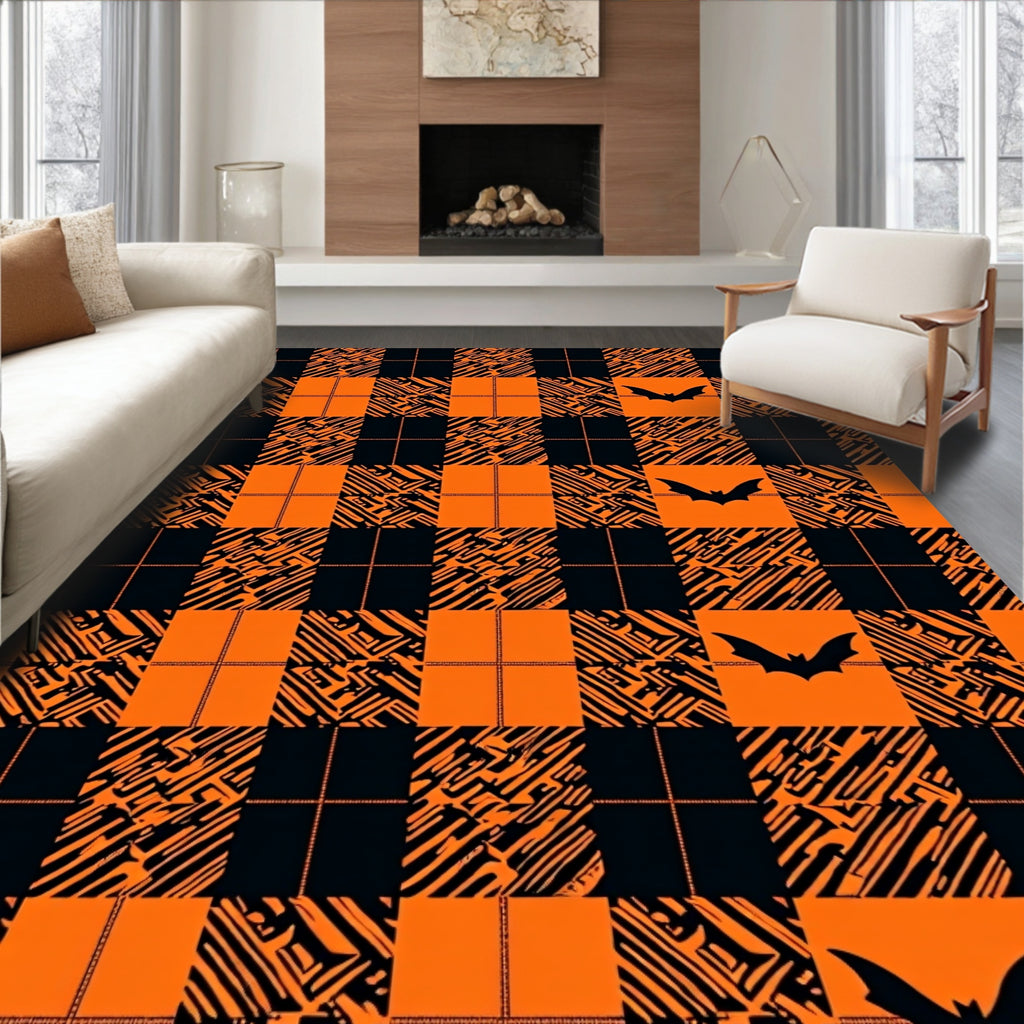Orange and Black Bat Plaid Rug