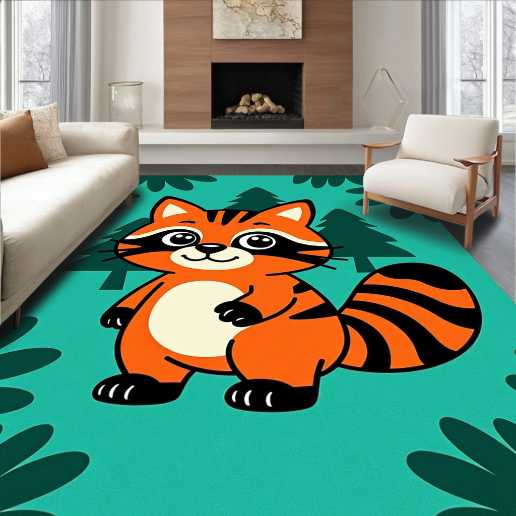 Cute Orange Raccoon Forest Friends Rug