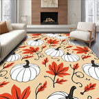 Autumn White Pumpkin Orange Leaf Swirls Rug