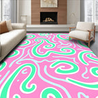 Whimsical Pink Green Swirls Rug