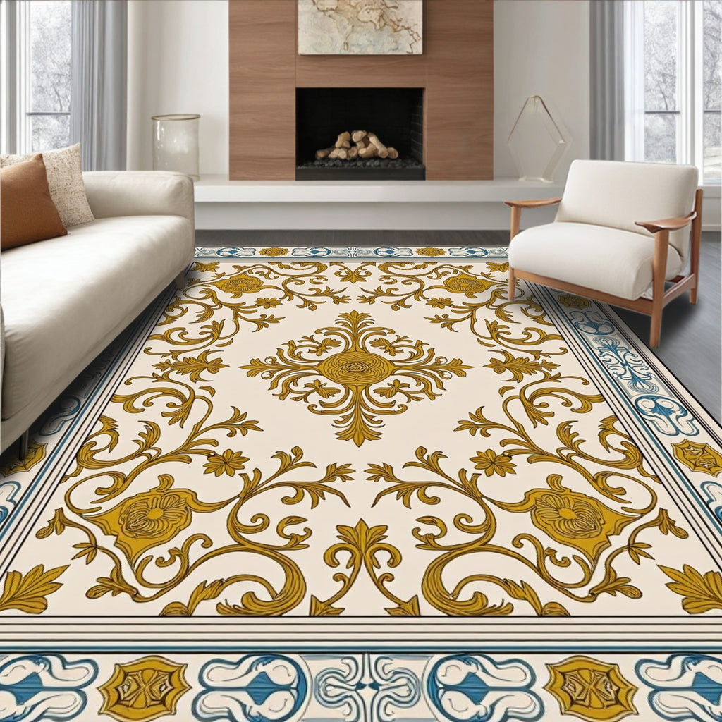 Golden Floral Medallion Cream Border Rug