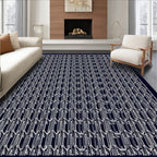 Dark Blue White Stacked Oval Geometric Rug