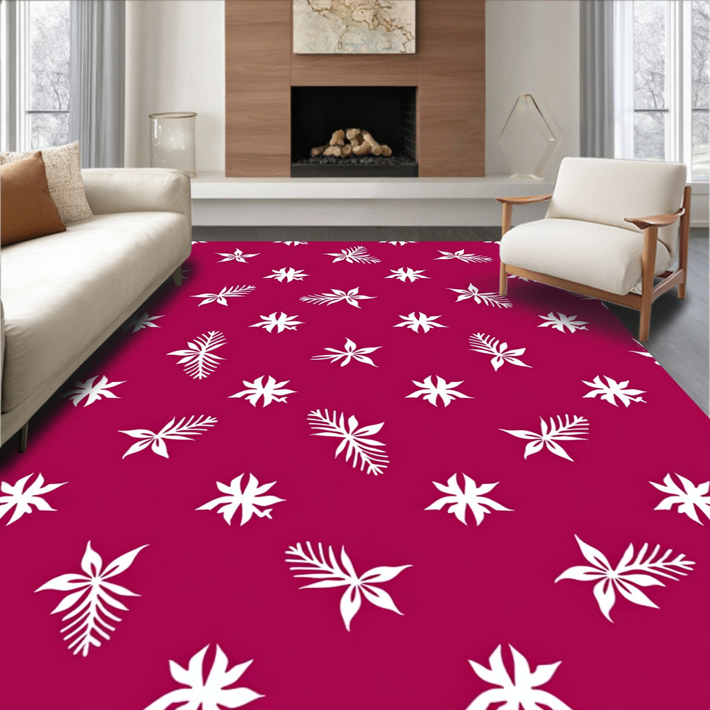 Crimson White Star Leaf Arrangement Rug