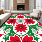 Vibrant Red Floral Medallion With Green Rug