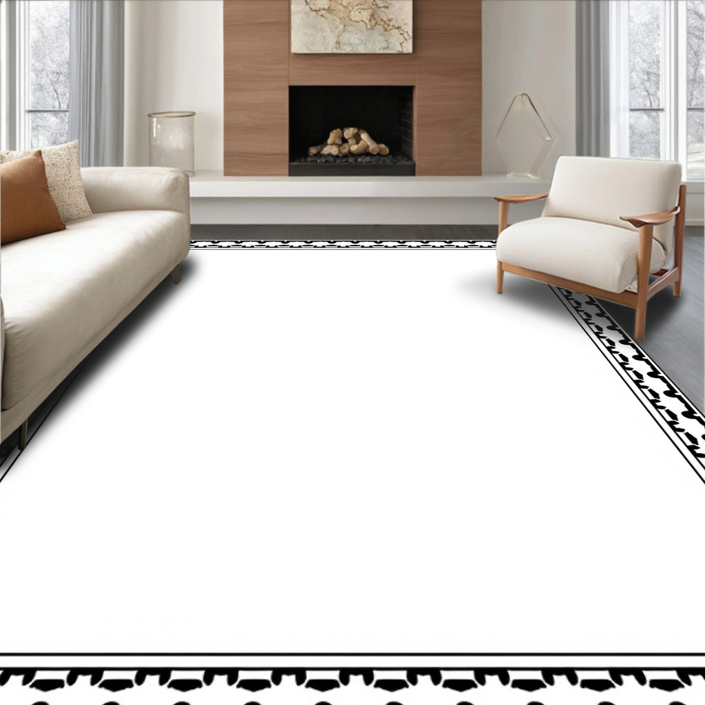 Black and White Geometric Lattice Border Rug