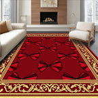 Classic Red Bow Motif Border Rug