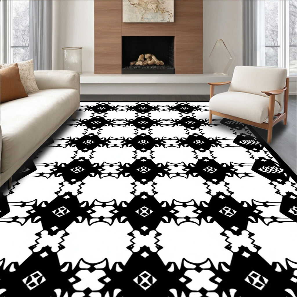 Bold Black Interlocking Diamond Geometric Rug