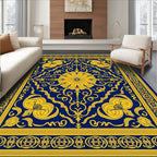 Royal Blue Yellow Floral Scroll Mandate Rug