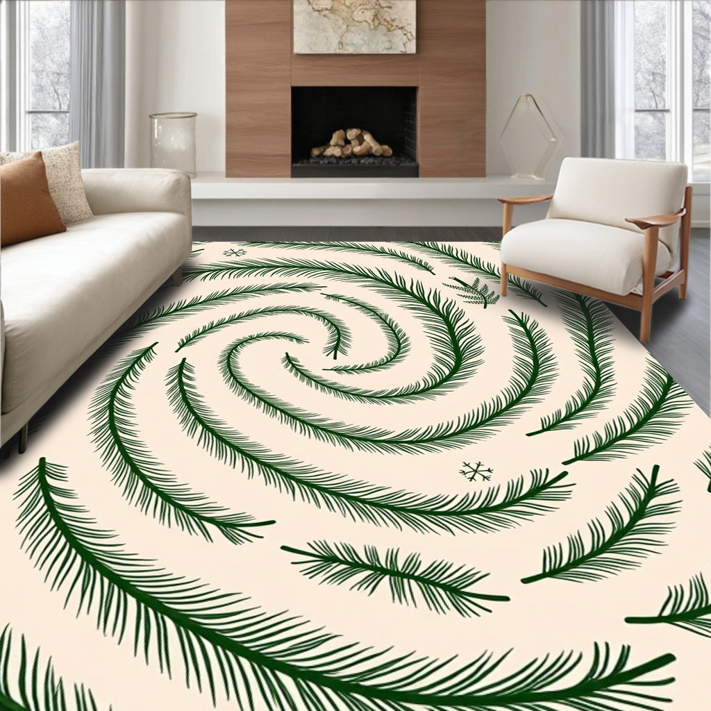 Evergreen Pine Swirl Snowflakes Rug