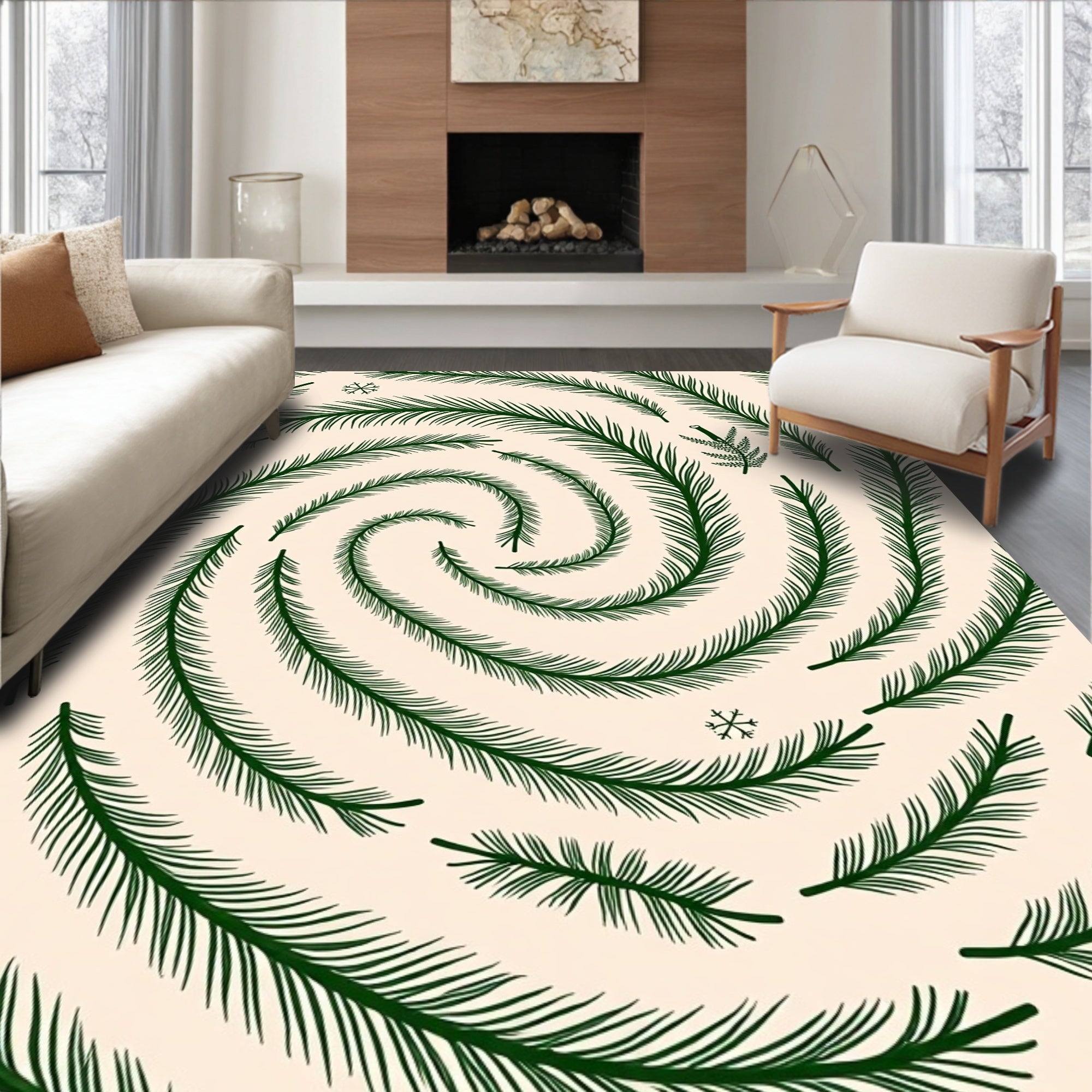 Evergreen Pine Swirl Snowflakes Rug