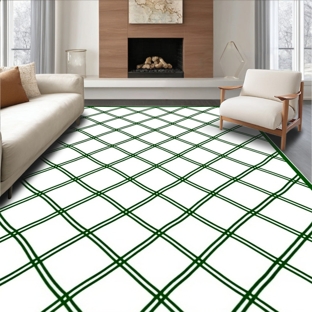 Deep Green Linked Diamond Lattice Rug