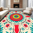 Bold Red Yellow Teal Sunburst Rug