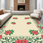 Coral Roses and Vine Border Rug