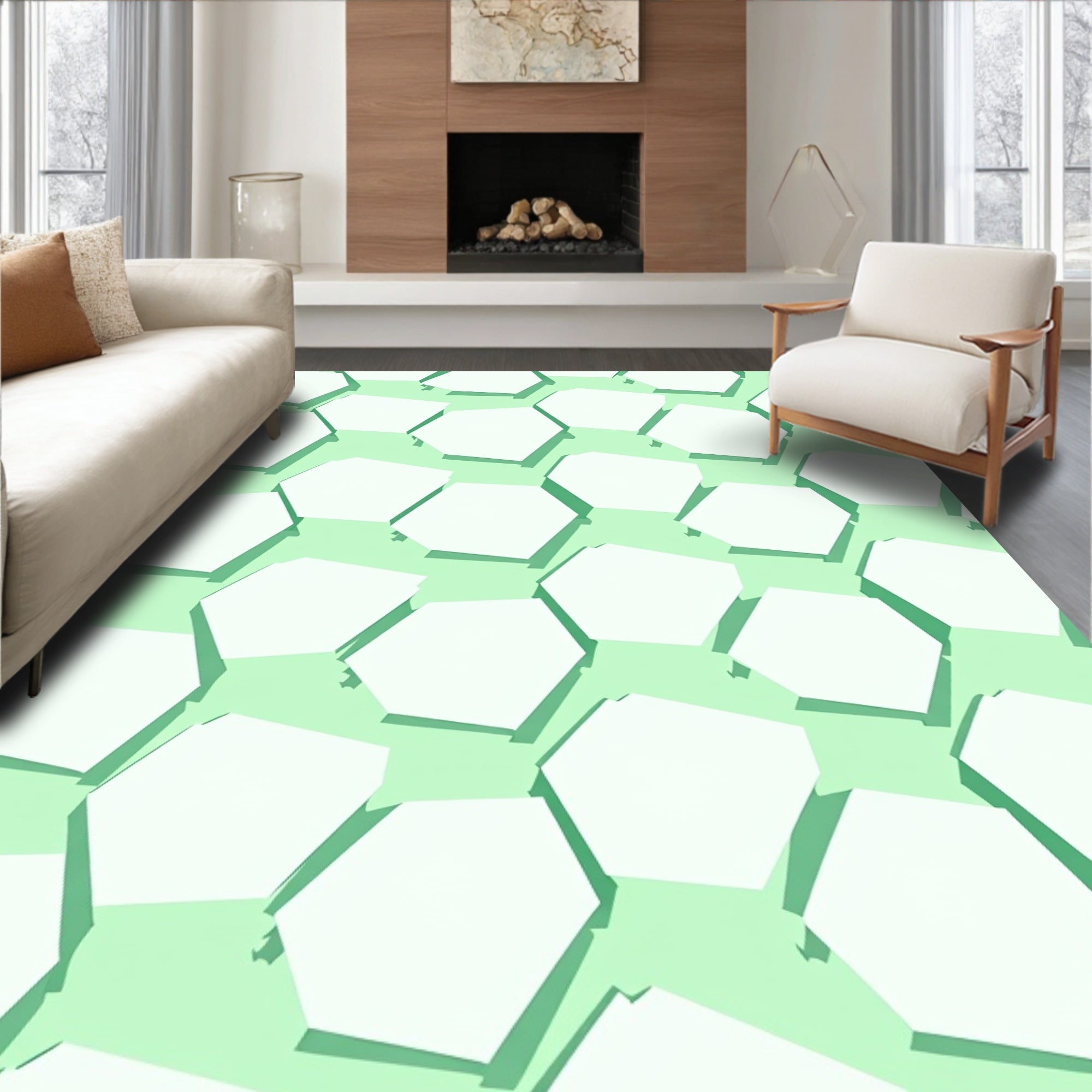 Mint Green Hexagonal Overlay Rug
