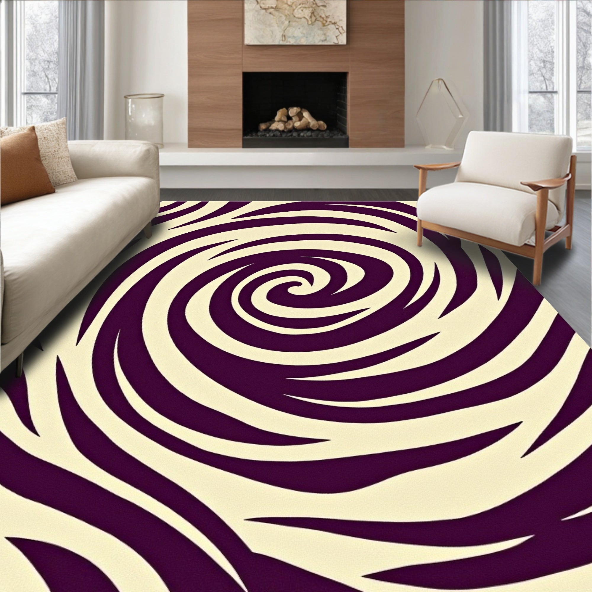 Deep Plum Swirl Abstract Rug
