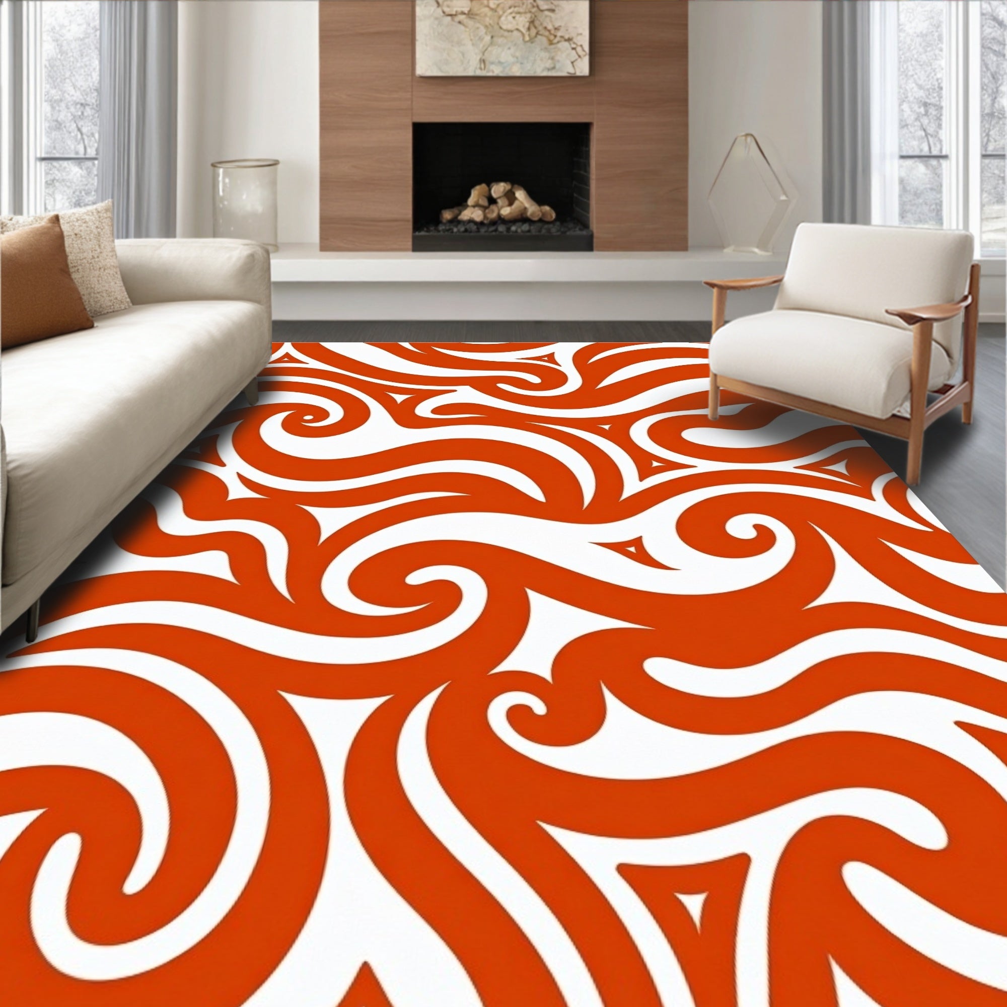 Bold Orange Tribal Swirl Rug