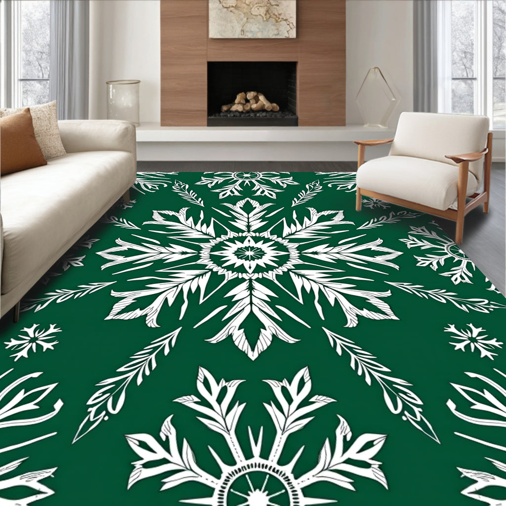 White Snowflake Forest Medallion Rug