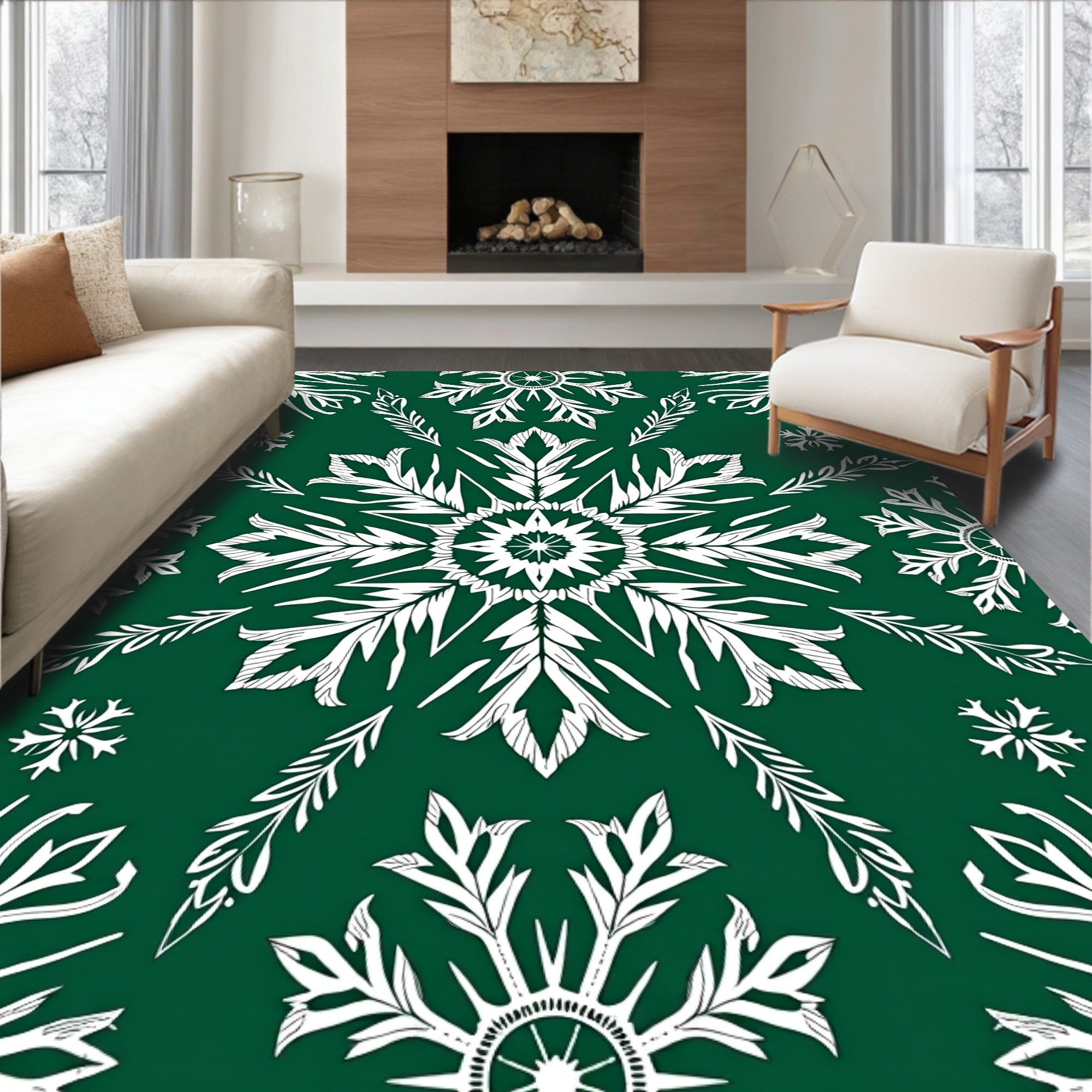 White Snowflake Forest Medallion Rug