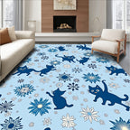 Playful Blue Cats Snowflakes Background Rug