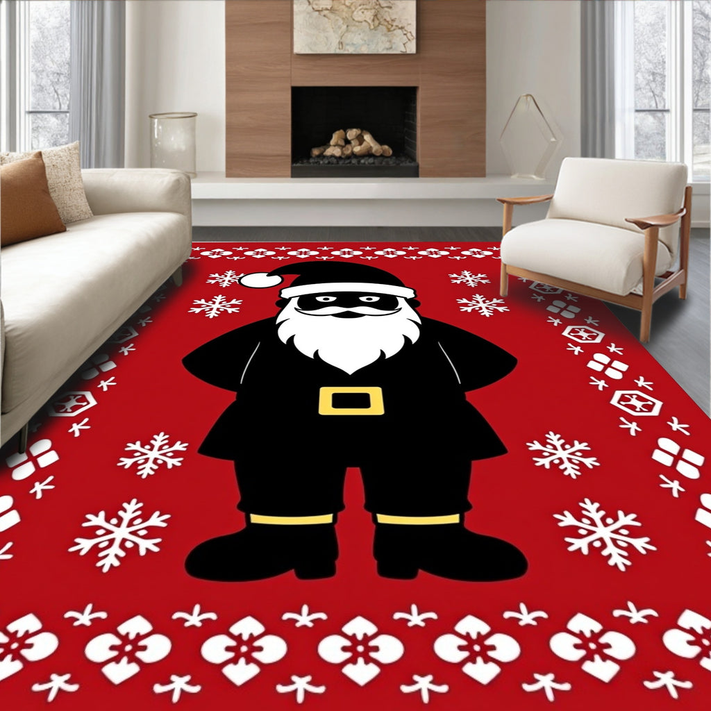 Red Festive Santa Snowflakes Border Rug