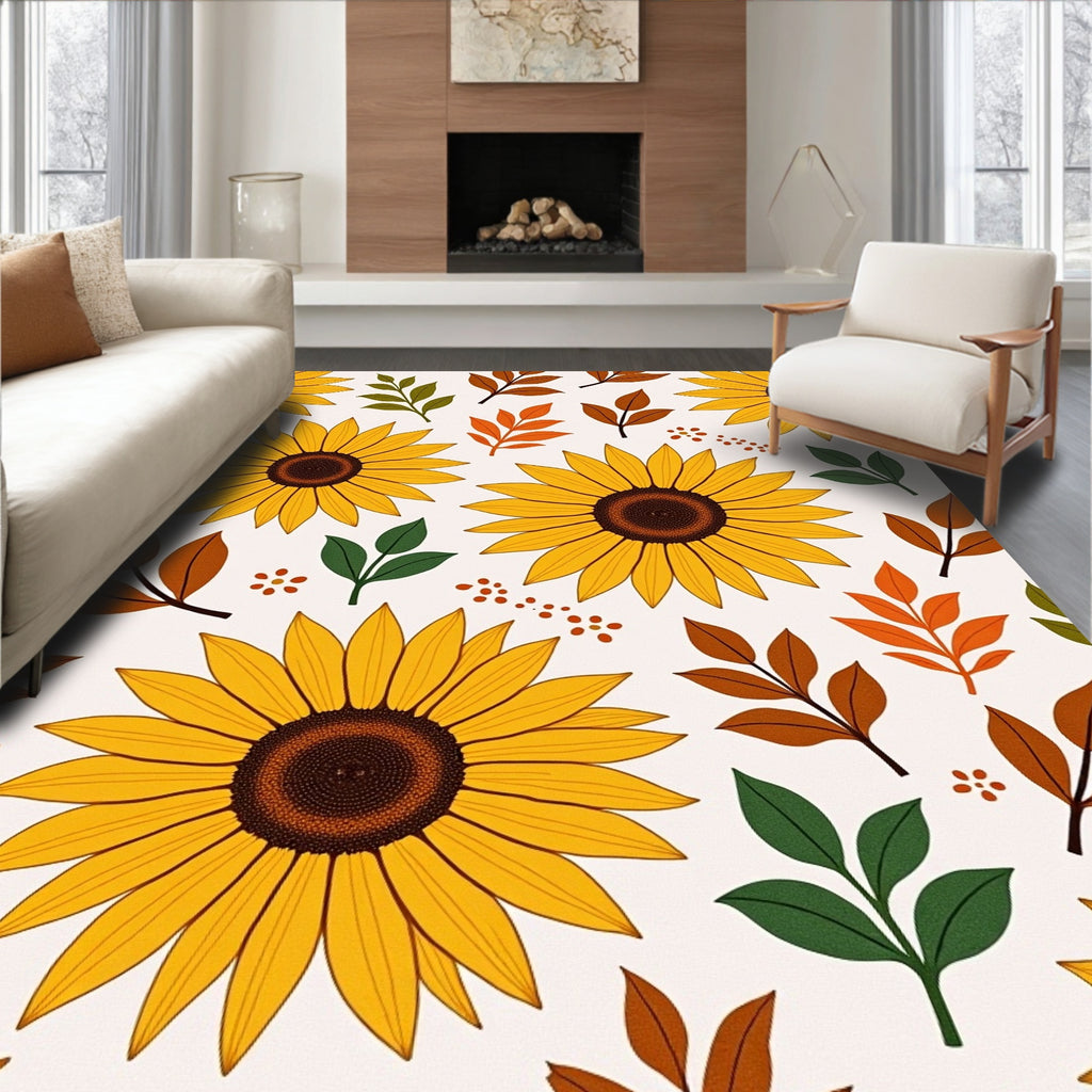 Golden Sunflower Autumn Leaf Arrangement Rug