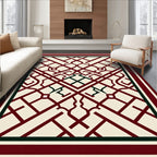 Crimson Lattice Arabesque Geometric Rug