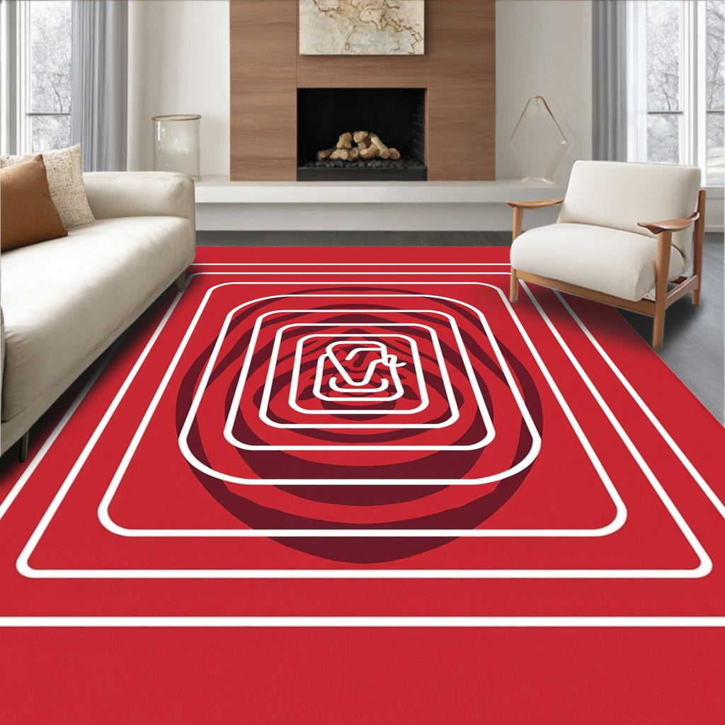 Crimson Abstract Nested Squares Rug