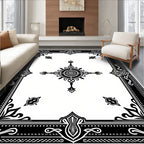 Ornate Black and White Medallion Rug