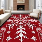 Crimson Snowflake Mandala Medallion Rug