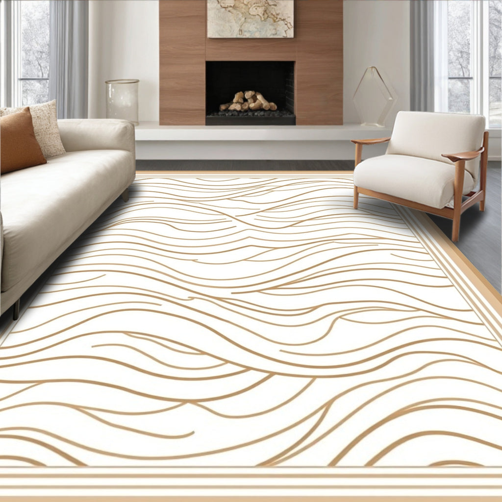Neutral Cream Flowing Line Art Rug