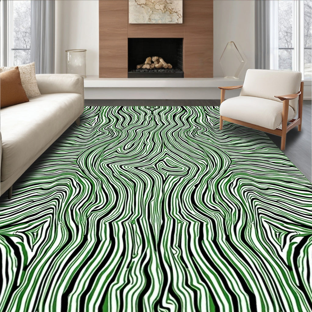 Green And Black Wavy Lines Rug