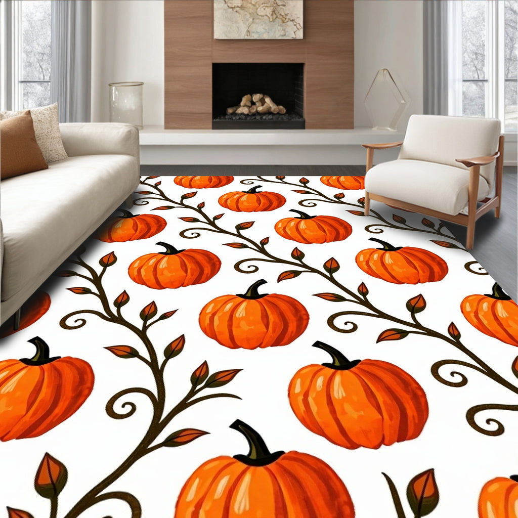 Vibrant Orange Pumpkin Autumn Garland Rug