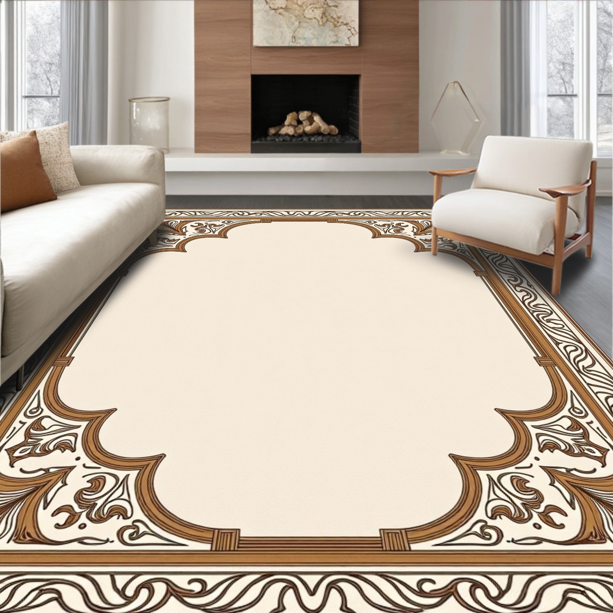 Ornate Brown Arabesque Archway Frame Rug