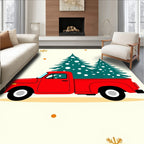 Red Truck Christmas Tree Snowflakes Rug