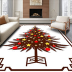 Brown Christmas Tree with Red Ornaments Rug