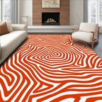 Crimson White Wavy Line Abstract Rug
