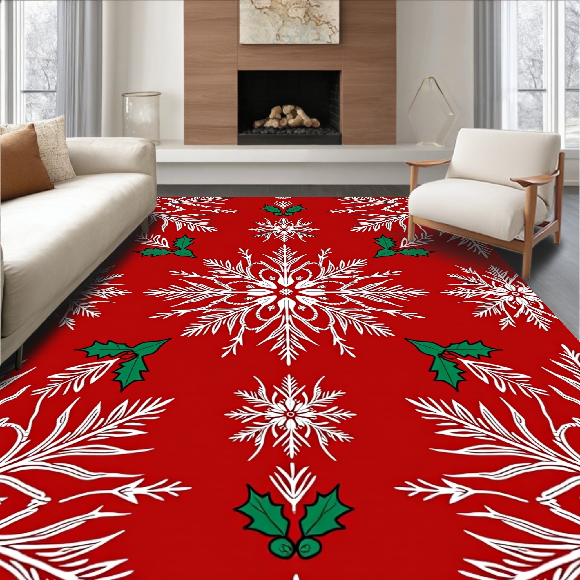 Crimson Snowflake Holly Celebration Rug